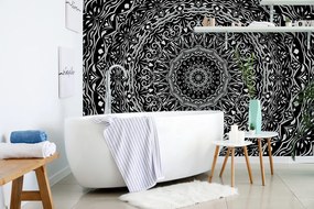 Carta da parati autoadesiva – Mandala in stile vintage in bianco e nero
