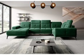 Divano angolare verde (con penisola a destra/a U) e rivestimento in velluto Neviro – ELTAP