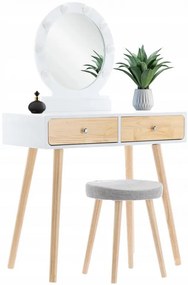 Tavolino da toilette in legno bianco con specchio LED e sgabello