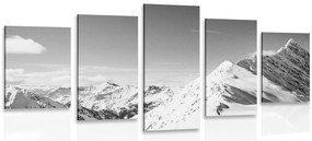 Quadri 5 pezzi – Catena montuosa innevata in bianco e nero