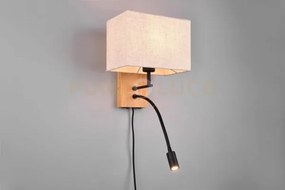 Nilam applique base legno naturale e metallo nero con lampada lettu...
