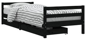 Giroletto bambini con cassetti nero 90x200cm massello di pino