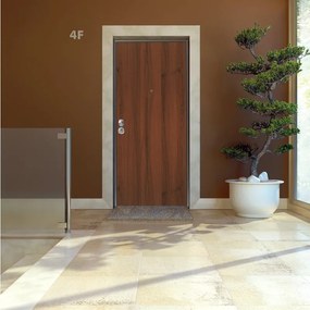 Porta blindata YALE Hyper L 80 x H 210 cm in melaminico noce, apertura spingere a destra, falso telaio incluso