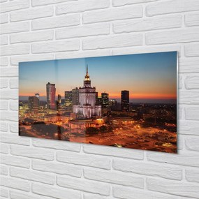 Pannello paraschizzi cucina Panorama notturno dei grattacieli di Varsavia 100x50 cm