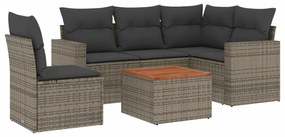 Set Divano da Giardino 6 pz con Cuscini Grigio in Polyrattan