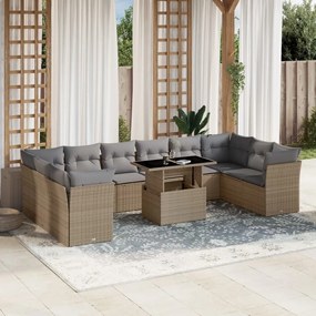 Set divani da giardino 11 pz con cuscini beige in polyrattan