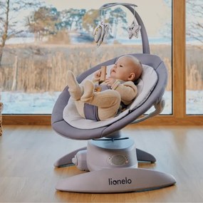 Lionelo - Altalena per bambini con melodia MELL Grey Stone 4xAA + telecomando