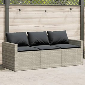 Divano da giardino con cuscini 3 posti grigio chiaro polyrattan