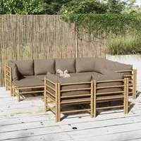 Set Salotto da Giardino 10pz con Cuscini Tortora Bamb