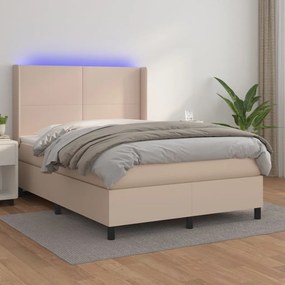 Giroletto Molle Materasso e LED Cappuccino 140x200cm Similpelle