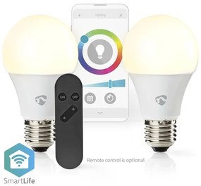 Nedis WIFILRC20E27 - SET 2xLED RGBW Lampadina dimmerabile E27/9W Wi-Fi 2700-6500K