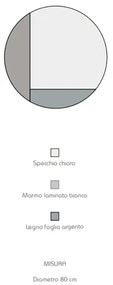 Specchio rotondo 80 cm marmo laminato bianco e foglia argento - THOMAS