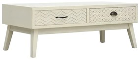 Tavolino Salotto 2 Cassetti Intagliati Grigio 110x50x40cm Legno /