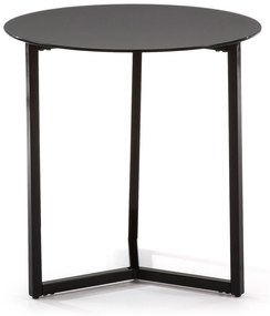 Kave Home - Tavolino Raeam in vetro temperato e acciaio finitura nera Ø 50 cm