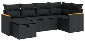 Set divano da giardino 6 pz con cuscini nero in polyrattan