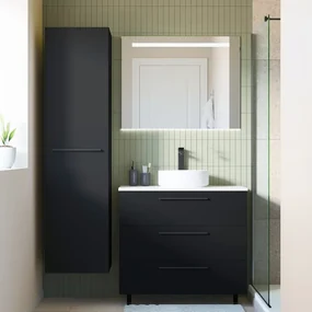 Mobile da bagno sotto lavabo SENSEA Remix nero laminato opaco L 90 x H 73 x P 46 cm 3 cassetti, lavabo non incluso
