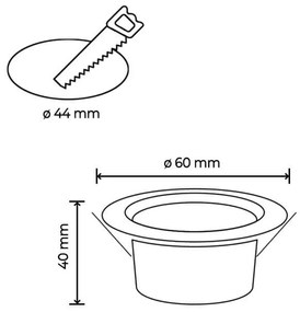 Faretto LED da incasso 4W  Foro Ø44mm Colore Bianco Caldo 2.700K