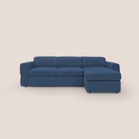 Kronos Divano angolare con pouf estraibile e penisola contenitore in microfibra impermeabile T11 blu