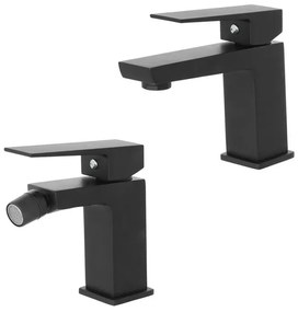 Set miscelatori lavabo e bidet Kubo nero opaco con piletta click-clack