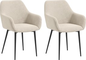 Set 2 Sedie Imbottite Stile Nordico 54x57x80 cm Tessuto Effetto Velluto Crema...