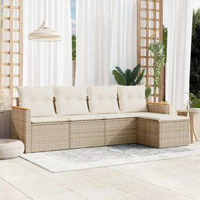 Set divano da giardino 5 pz con cuscini beige in polyrattan