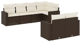 Set Divani da Giardino 7 pz con Cuscini Marrone in Polyrattan