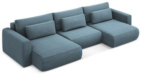 Divano angolare azzurro allungabile/con contenitore (a U) Kapua – Makamii