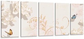 Quadri 5 pezzi – Natura morta vintage con farfalla