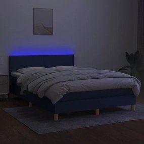 Letto a molle con materasso e led blu 140x200 cm in tessuto