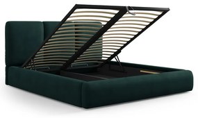 Letto matrimoniale imbottito verde scuro con contenitore a griglia 180x200 cm Brody - Mazzini Beds