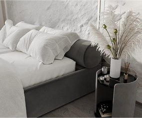 Letto matrimoniale imbottito grigio scuro con contenitore e rete inclusi 140x200 cm Solvo – Maison de Rêve
