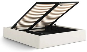 Letto matrimoniale imbottito color crema con contenitore/senza testiera con rete inclusa 200x200 cm Susan – Micadoni