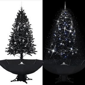 Albero di Natale con Nevicata e Base ad Ombrello in PVC, Nero / 190cm