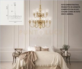 Lampadario tebe 8 luci ambra e oro attacco e14 d.87cm