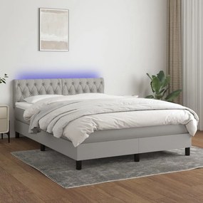 Letto a Molle Materasso e LED Grigio Chiaro 140x200 cm Tessuto