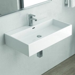 Kamalu - Lavabo sospeso 70 cm squadrato in ceramica bianca | Litos-DF70