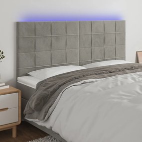 Testiera A Led Grigio Chiaro 200x5x118/128 Cm İn Velluto /