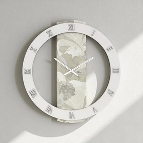 Orologio LARRY rotondo D60 cm in legno rivestito con parato e dettagli Argento