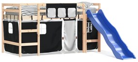 Letto a soppalco con tende bambini bianco e nero 80x200 cm pino