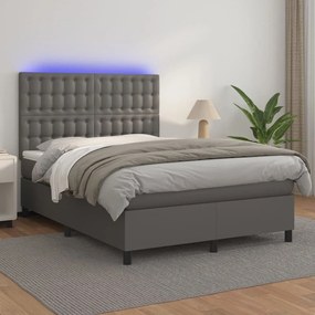 Giroletto Molle Con Materasso E Led Grigio 140x200cm Similpelle /