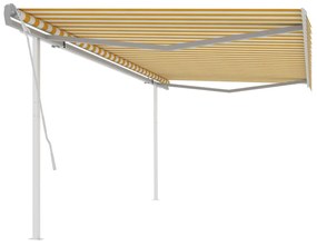 Tenda Da Sole Retrattile Manuale Con Pali 5x3 M Gialla E Bianca /
