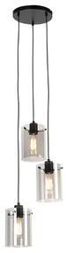 Lampada a sospensione di design nera con vetro fumé 3 luci - Dome