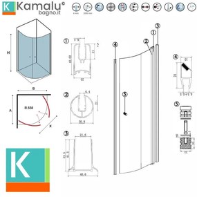 Kamalu - Box doccia semicircolare 80x80 battenti con apertura totale | KS800K