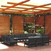 Set Divani da Giardino 13 pz con Cuscini Neri Massello di Pino 3097239