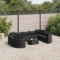 Set Divani da Giardino 10pz con Cuscini in Polyrattan Nero 3308403