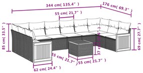 Set Divani da Giardino 11 pz con Cuscini in Polyrattan Nero