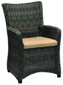 Poltrona da giardino con cuscino Australia con braccioli in alluminio, seduta in rattan naturale marrone