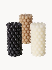 Set di 3 candele a pilastro Pearls, alt. 14 cm