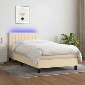 Letto A Molle Con Materasso E Led Crema 90x190 Cm İn Tessuto /