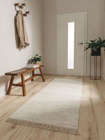 benuta Pure Tappeto di lana Silas Crema 70x200 cm - Tappeto fibra naturale